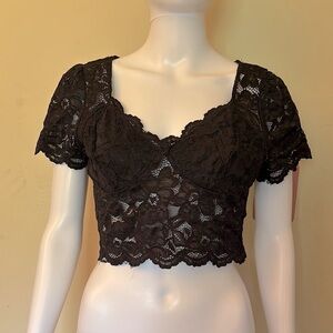 Papaya Black Lace Crop Top